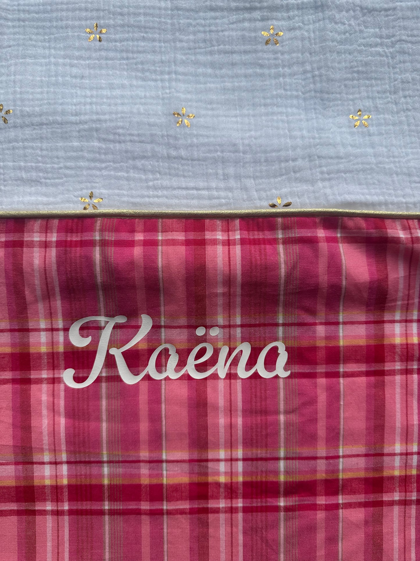 Couverture bébé en madras et double gaze de coton "Carambole"