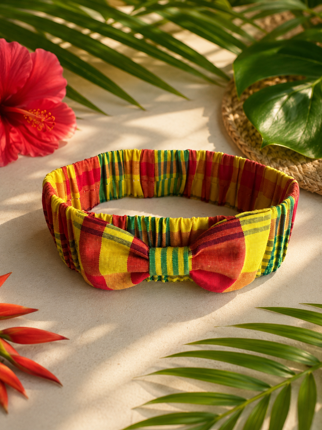 Bandeau bébé fille en madras avec nœud
