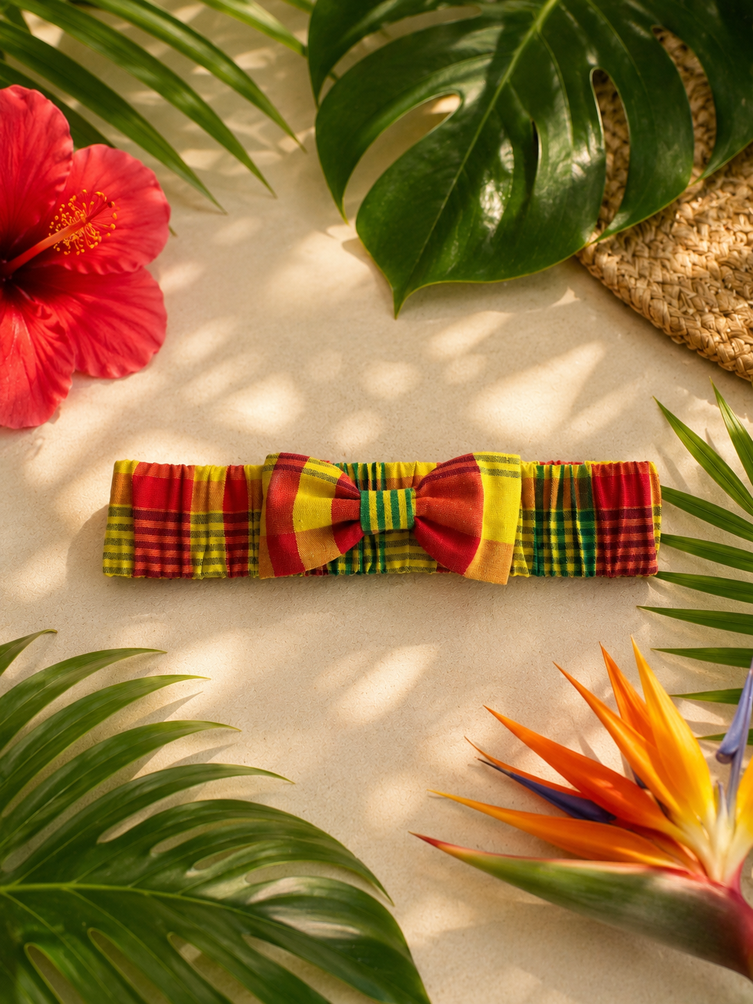 Bandeau bébé fille en madras avec nœud