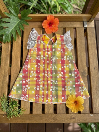 Robe bébé en madras et tulle en fleurs marguerite