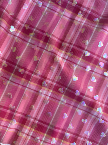 Robe bébé en madras et tulle rose à petits coeurs