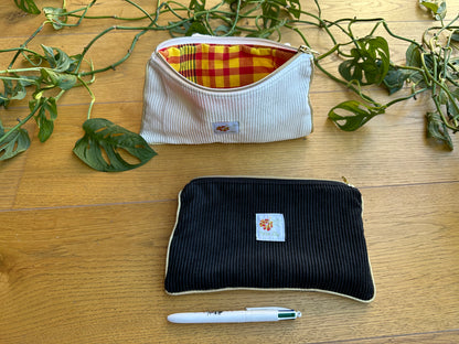 Pochette "Litchi" en madras et velours côtelé blanc