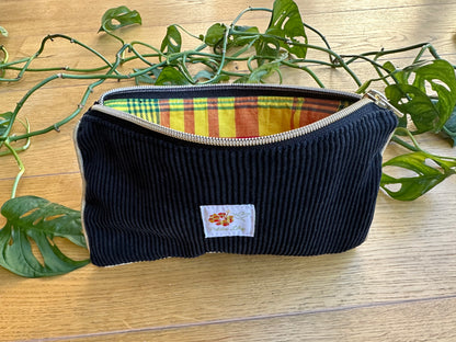 Pochette "Litchi" en madras et velours côtelé blanc