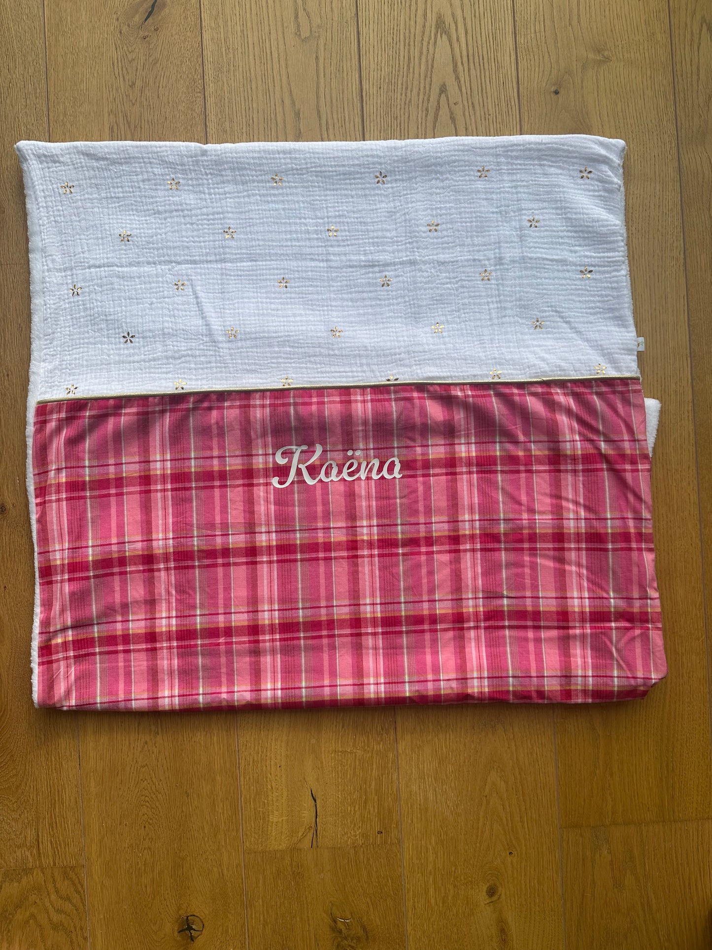 Couverture bébé en madras et double gaze de coton "Carambole"