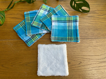 Lingettes lavables "Myrtille" en madras bleu