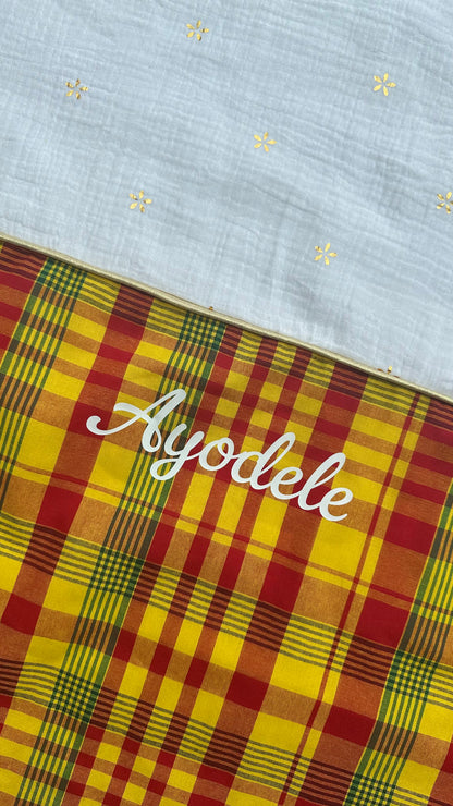 Couverture bébé en madras et double gaze de coton "Carambole"